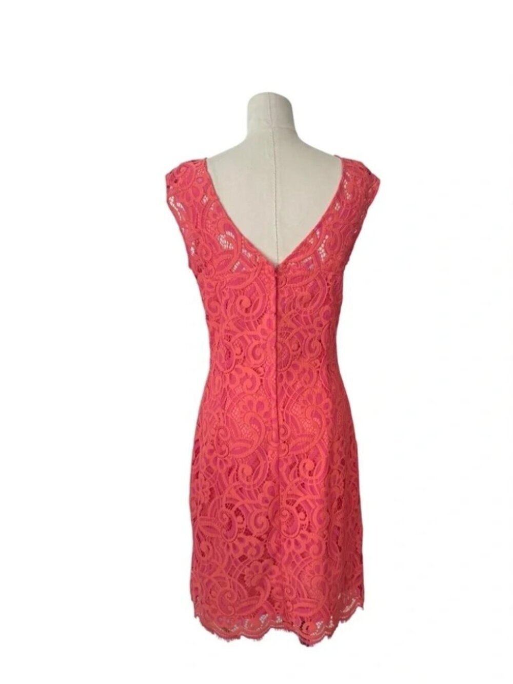 Lilly Pulitzer Rosaline Coral Pink Lace Sheath Dress Cap Sleeve Scalloped Hem - Picture 6 of 8